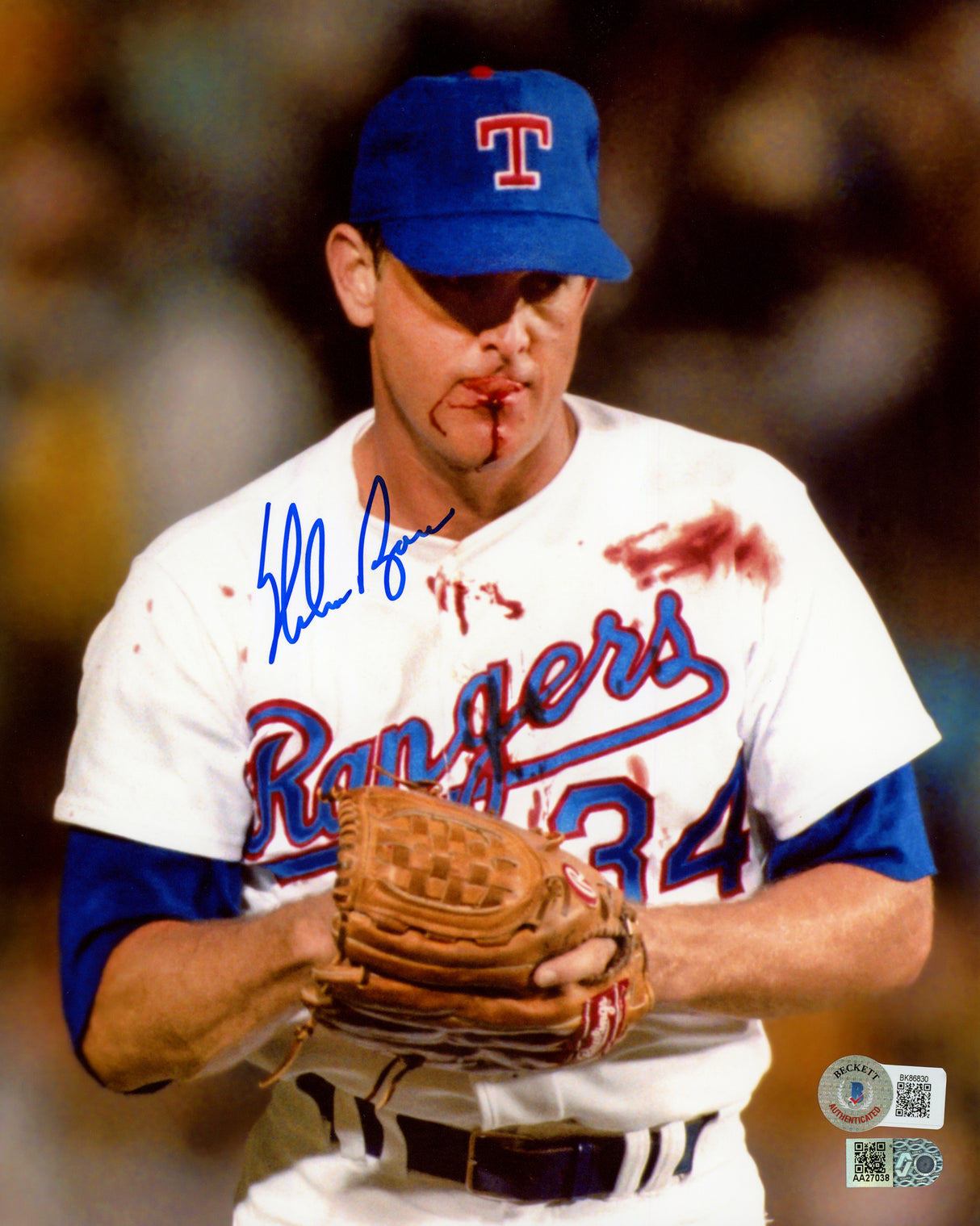 Nolan Ryan Autographed Framed 8x10 Photo Texas Rangers Bloody Beckett BAS QR Stock #233869