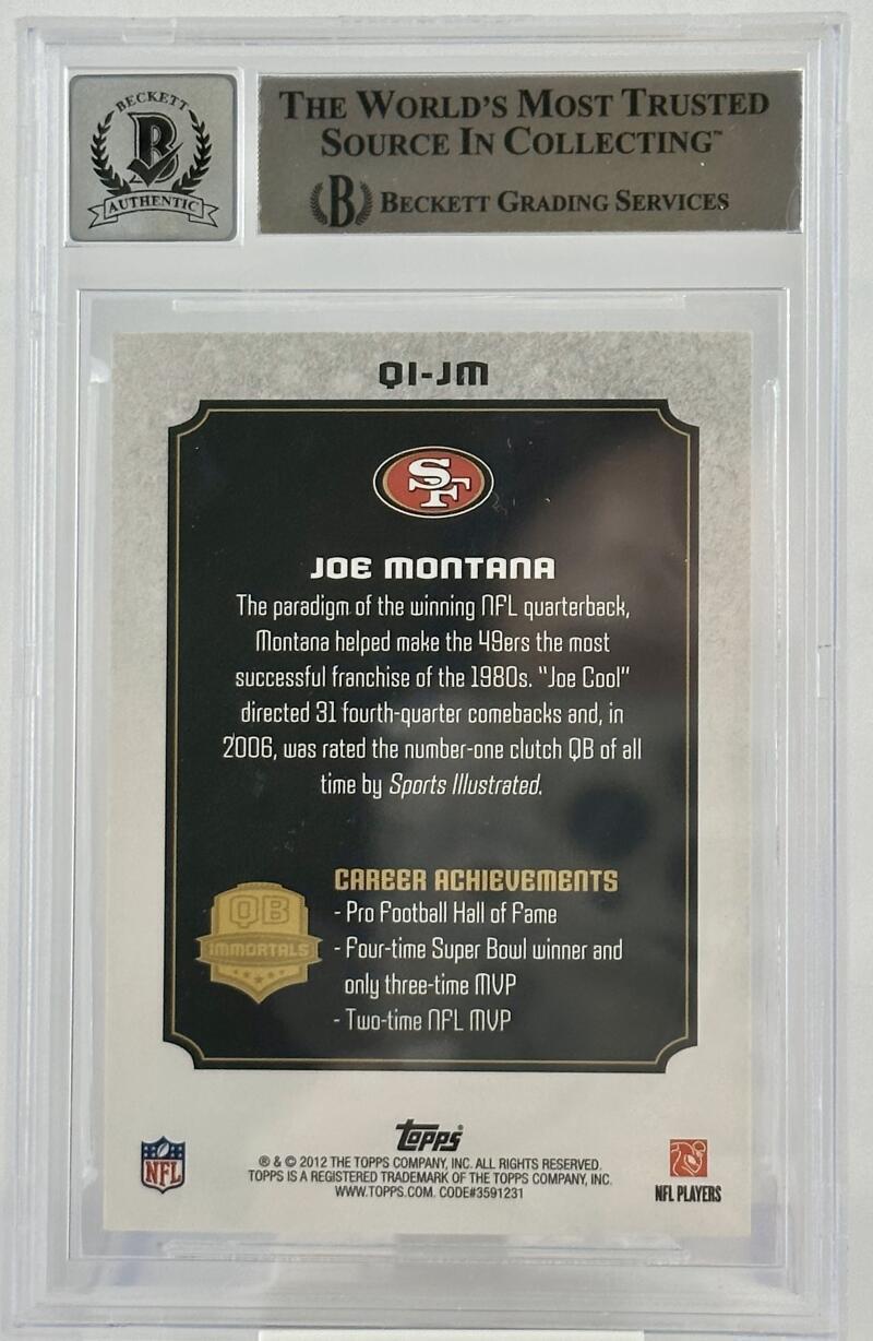 2012 Topps QB Immortals #QIJM Joe Montana Auto San Fran 49ers BAS Autograph 10