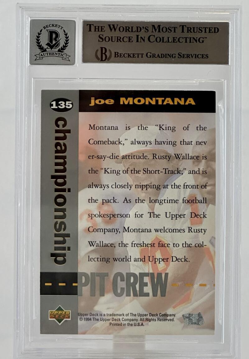 1995 Upper Deck #135 Championship Pit Crew Joe Montana Auto KC Chiefs BAS Auto10