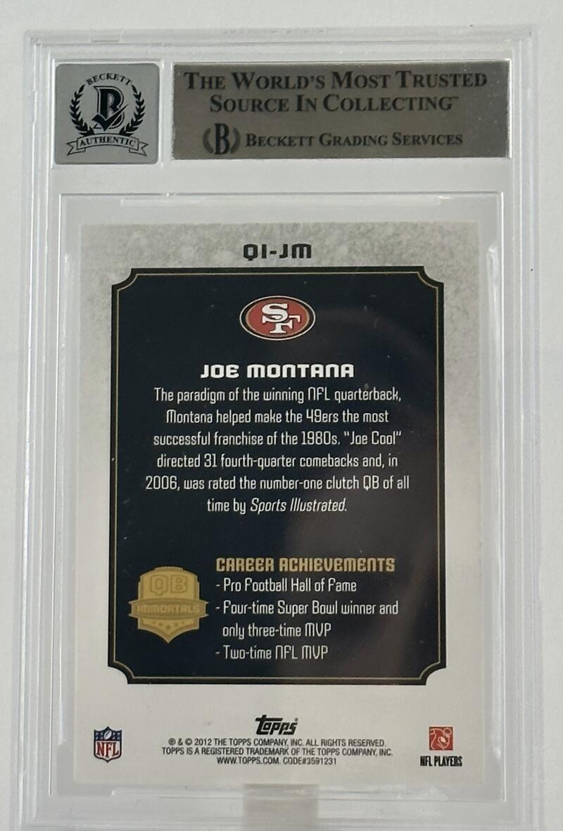 2012 Topps QB Immortals #QIJM Joe Montana Auto SF 49ers BAS Autograph 10