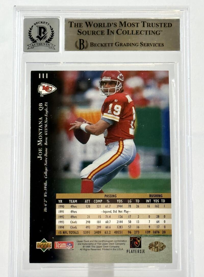 1995 Upper Deck #111 Joe Montana Auto Kansas City Chiefs BAS Autograph 10