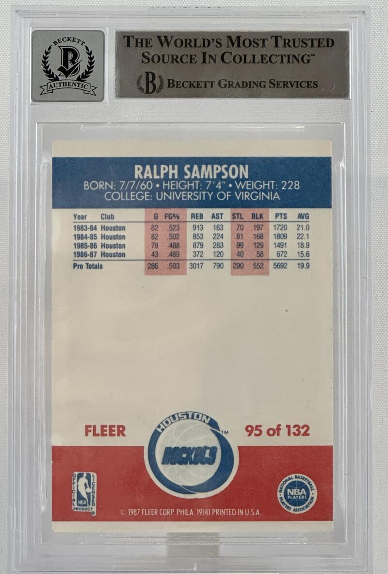 1987-88 Fleer #95 Ralph Sampson Auto Houston Rockets BAS Autograph 10