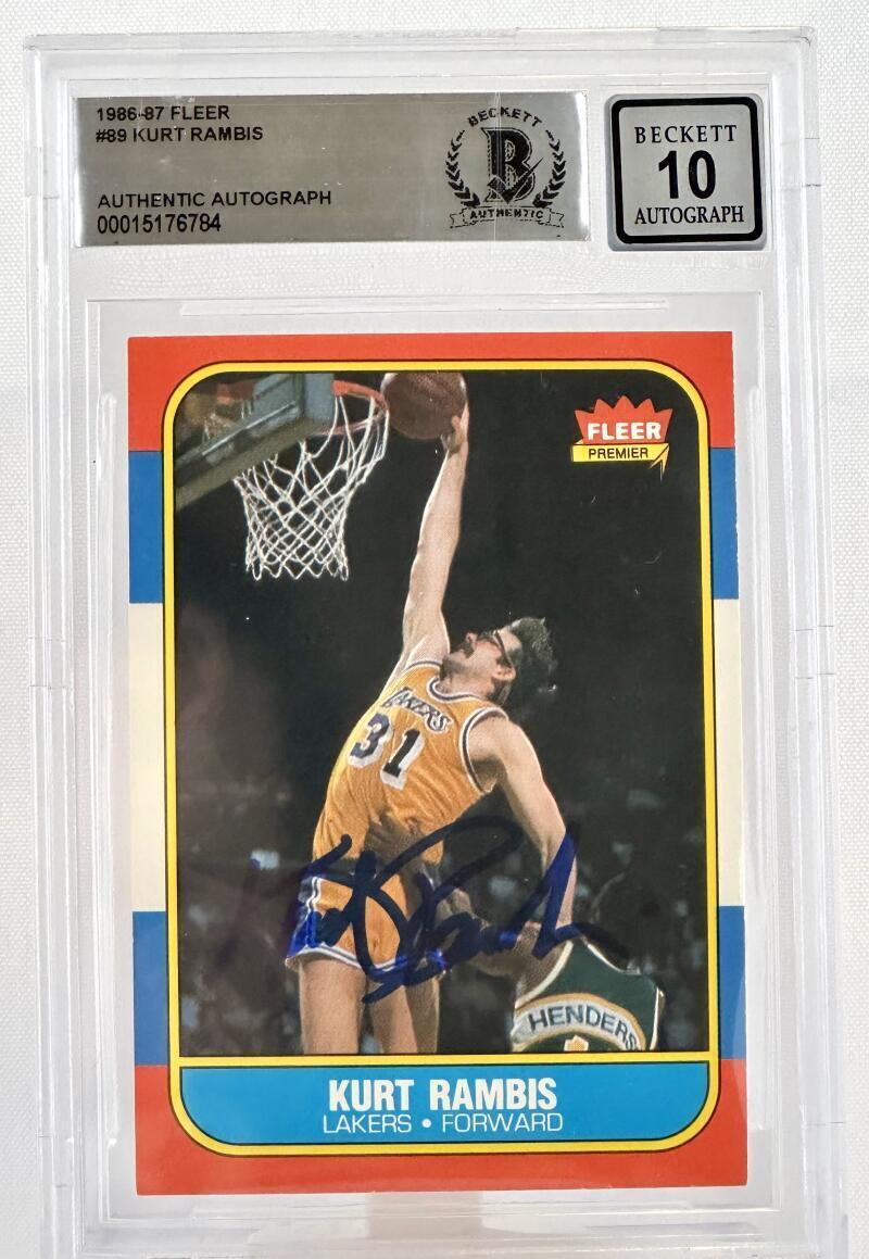 1986-87 Fleer #89 Kurt Rambis Auto Los Angles Lakers BAS Autograph 10