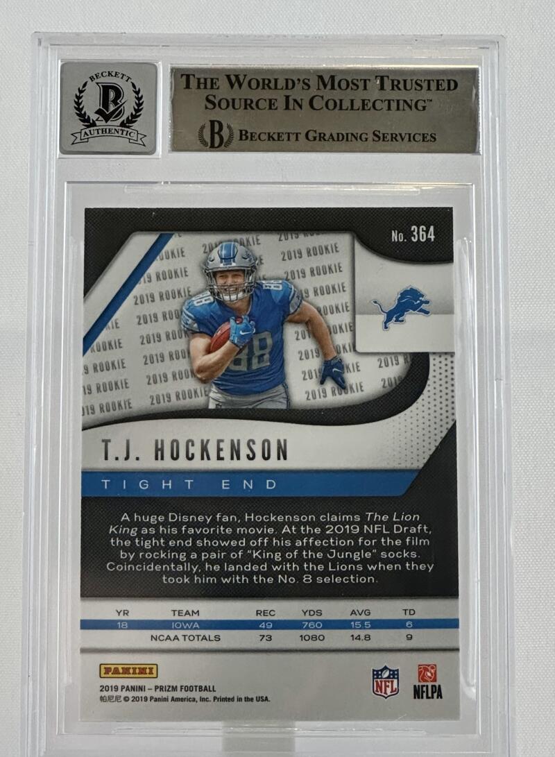 2019 Panini Prizm #364 T.J. Hockenson Auto Detroit Lions BAS Autograph 10