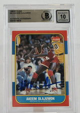 1986-87 Fleer #82 Hakeem Olajuwon Auto Houston Rockets BAS Autograph 10