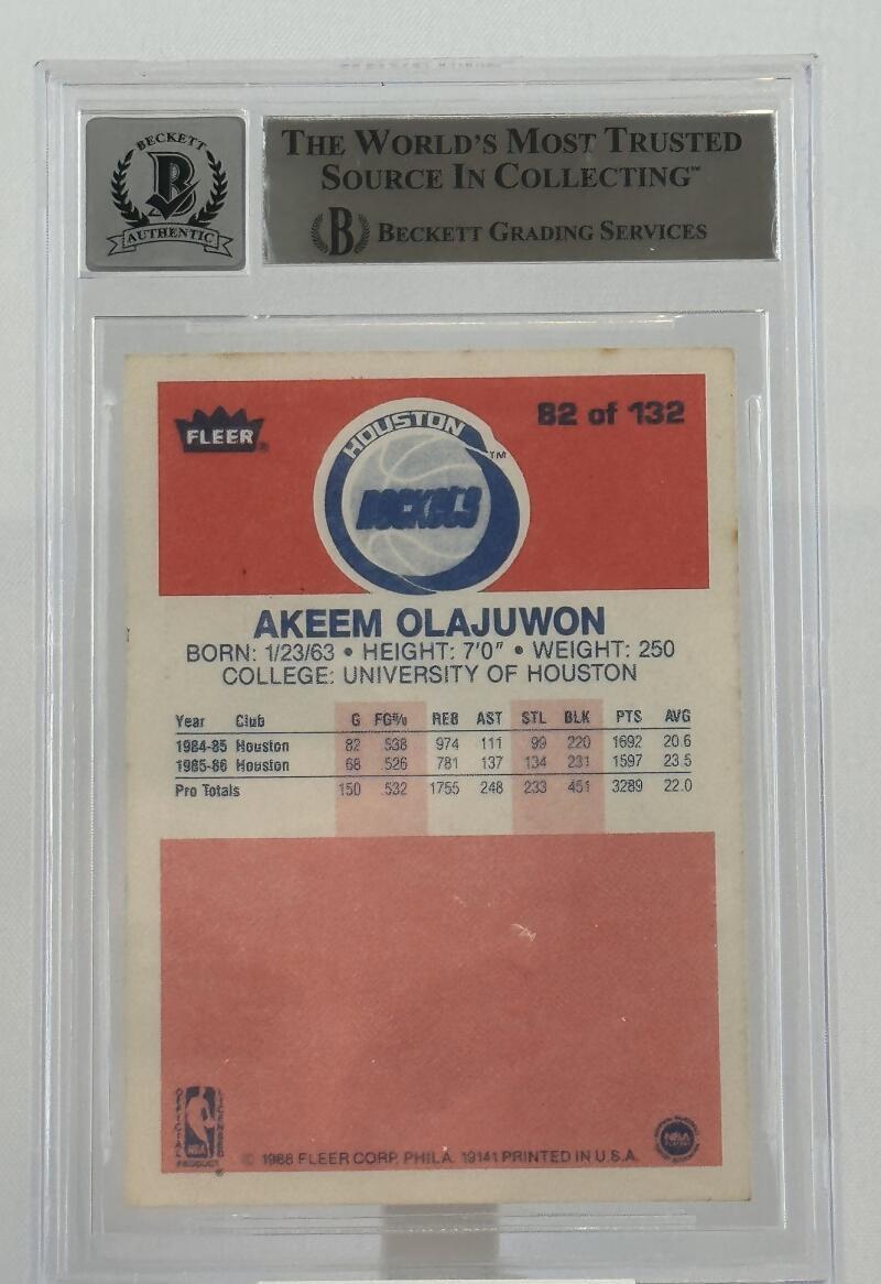 1986-87 Fleer #82 Hakeem Olajuwon Auto Houston Rockets BAS Autograph 10