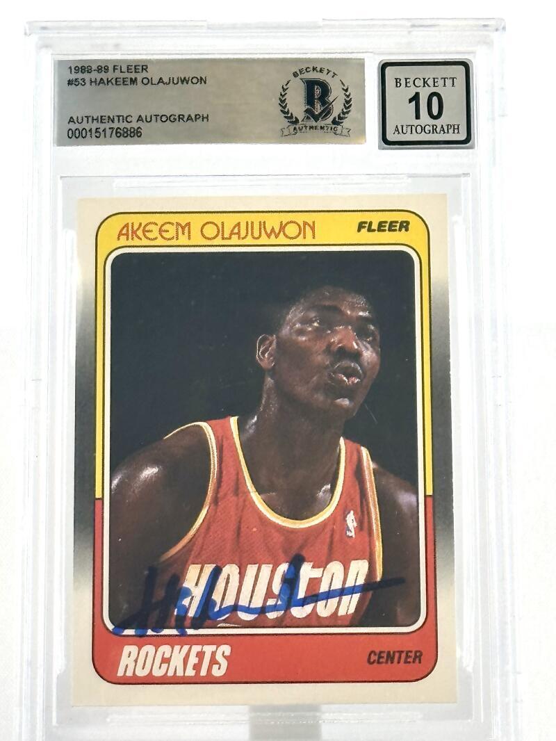 1988-89 Fleer #53 Hakeem Olajuwon Auto Houston Rockets BAS Autograph 10