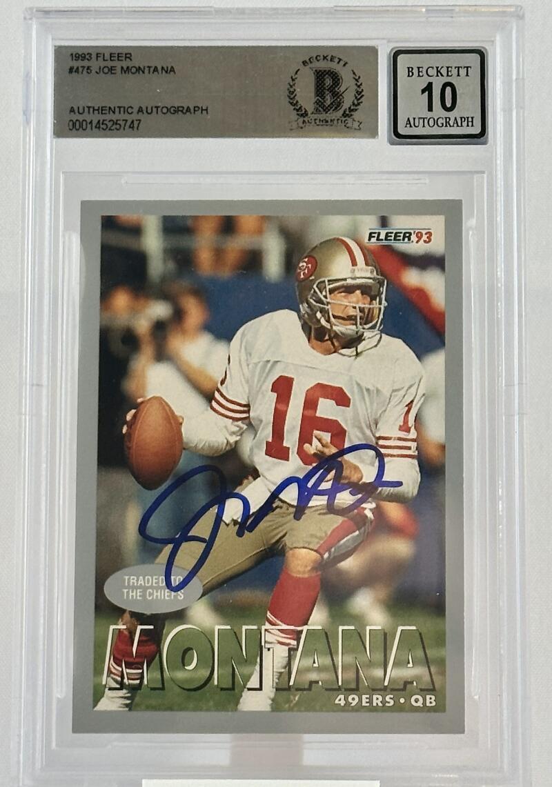 1993 Fleer #475 Joe Montana Auto San Francisco 49ers BAS Autograph 10