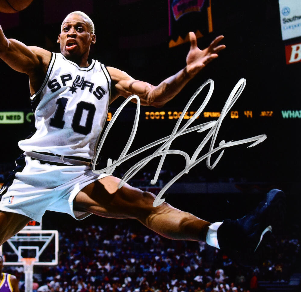 Dennis Rodman Autographed Spurs 8x10 Rebound Photo - Beckett W Hologram *Silver