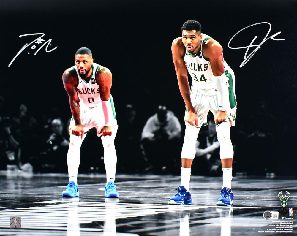 Giannis Antetokounmpo Damian Lillard Signed Bucks 16x20 Photo-Beckett W Holo