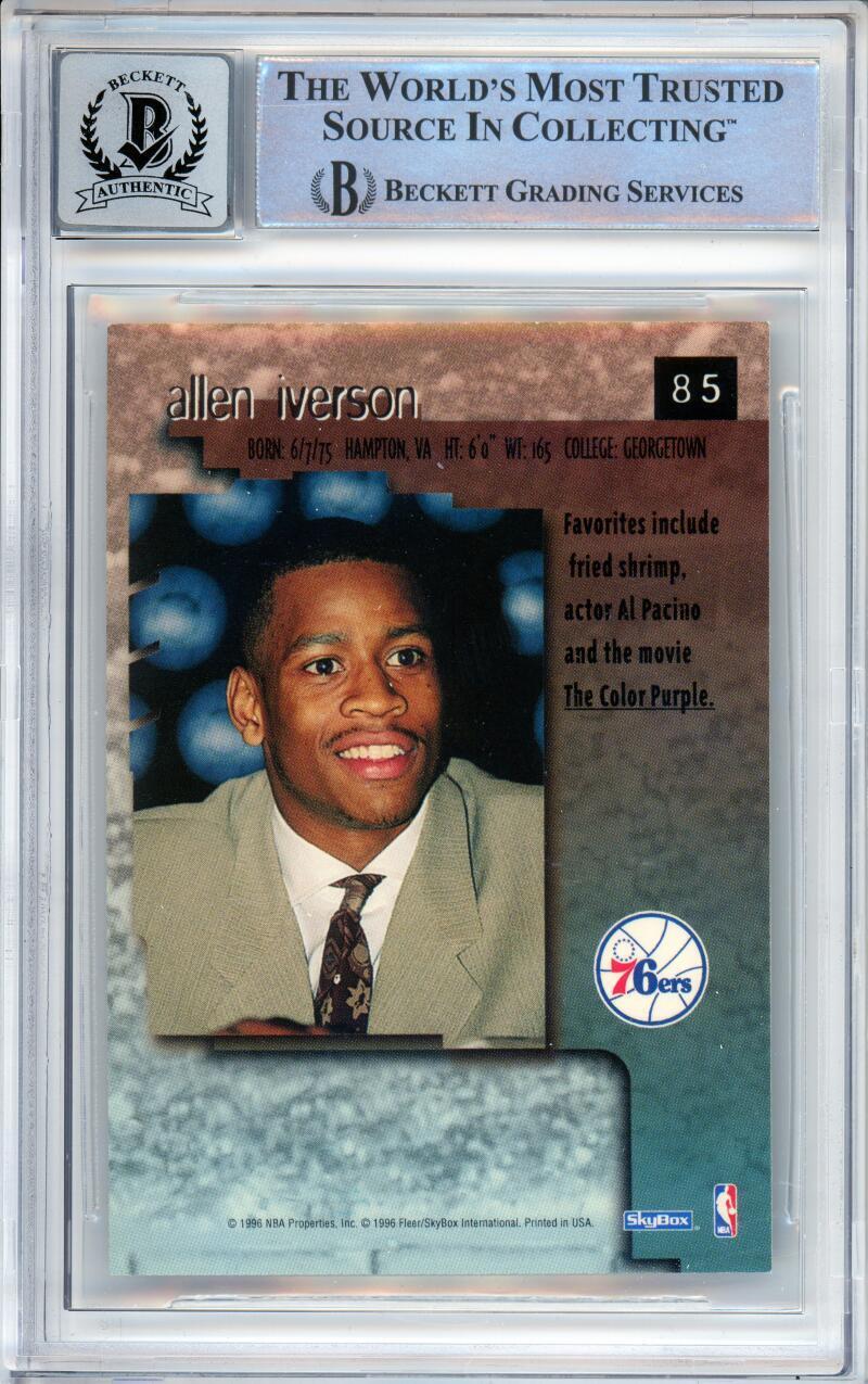 1996-97 Skybox Premium #85 Allen Iverson RC 76ers BAS Autograph 10