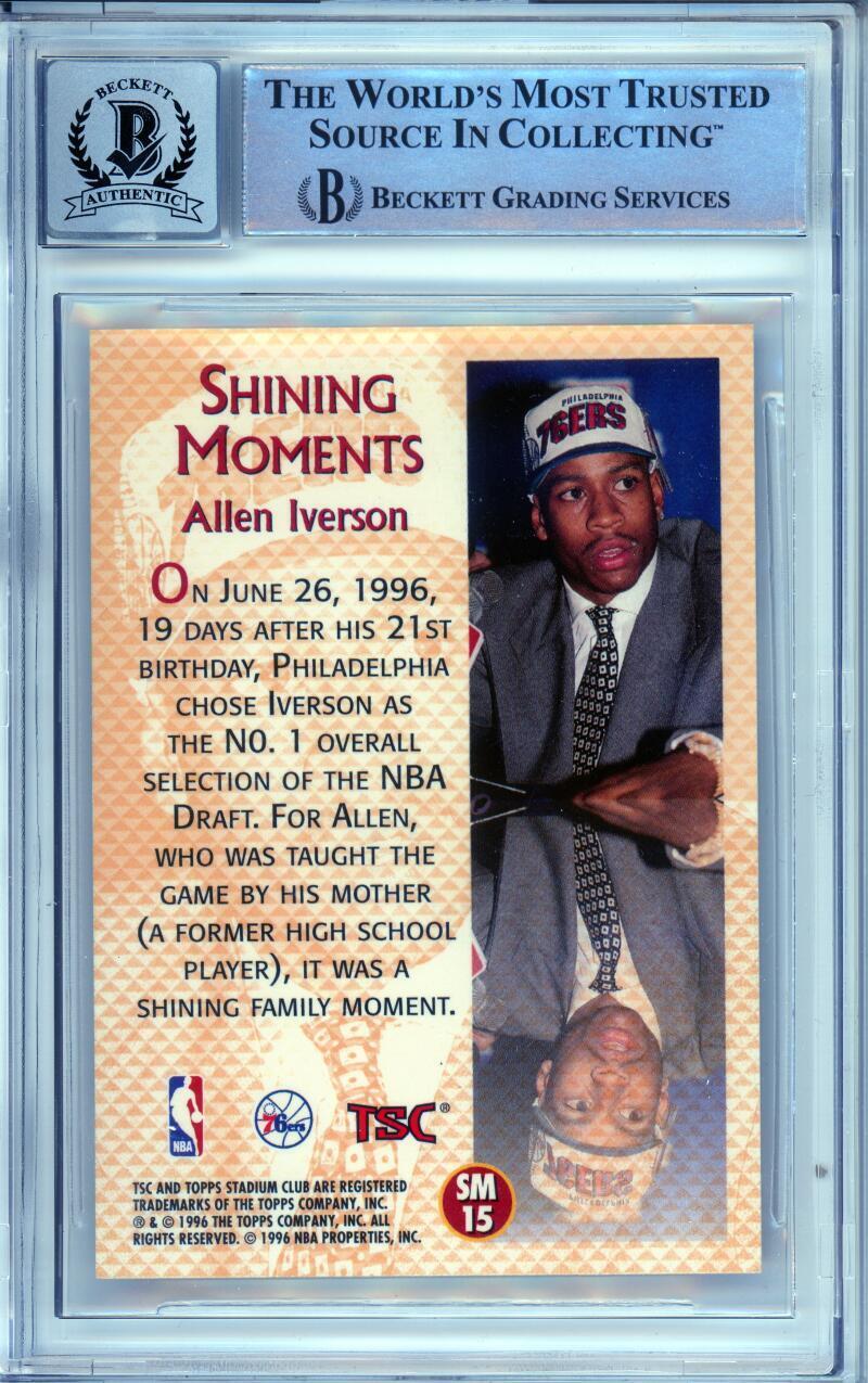 1996-97 Stadium Club Shining Moments #SM15 Allen Iverson RC 76ers BAS Auto 10