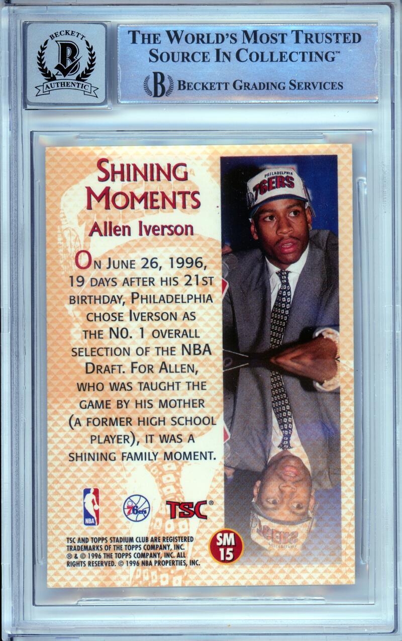 1996-97 Stadium Club Shining Moments #SM15 Allen Iverson RC 76ers BAS Auto 10