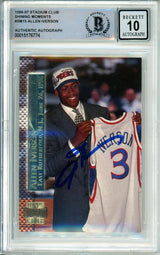 1996-97 Stadium Club Shining Moments #SM15 Allen Iverson RC 76ers BAS Auto 10