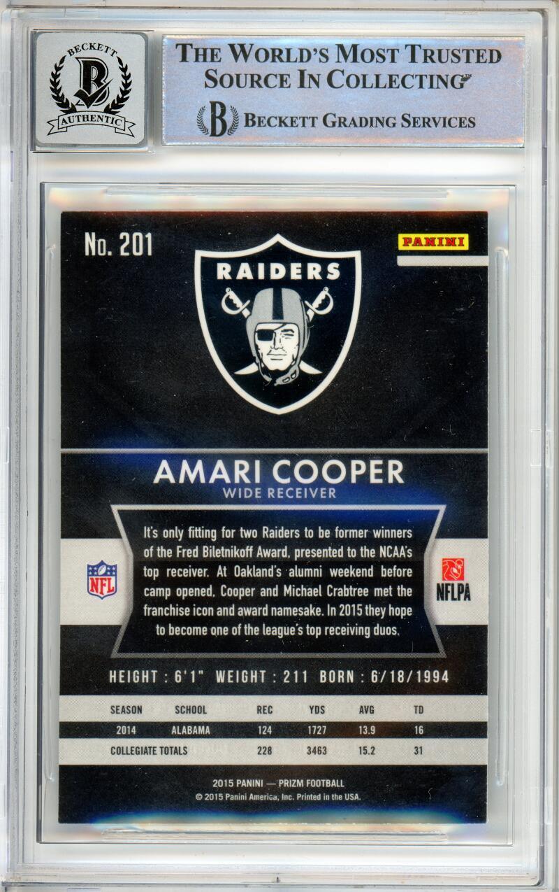 2015 Panini Prizm #201A Amari Cooper RC Raiders BAS Autograph 10