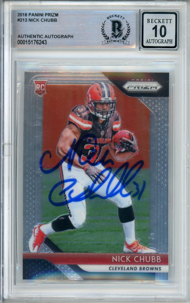 2018 Panini Prizm #213 Nick Chubb RC Cleveland Browns BAS Autograph 10