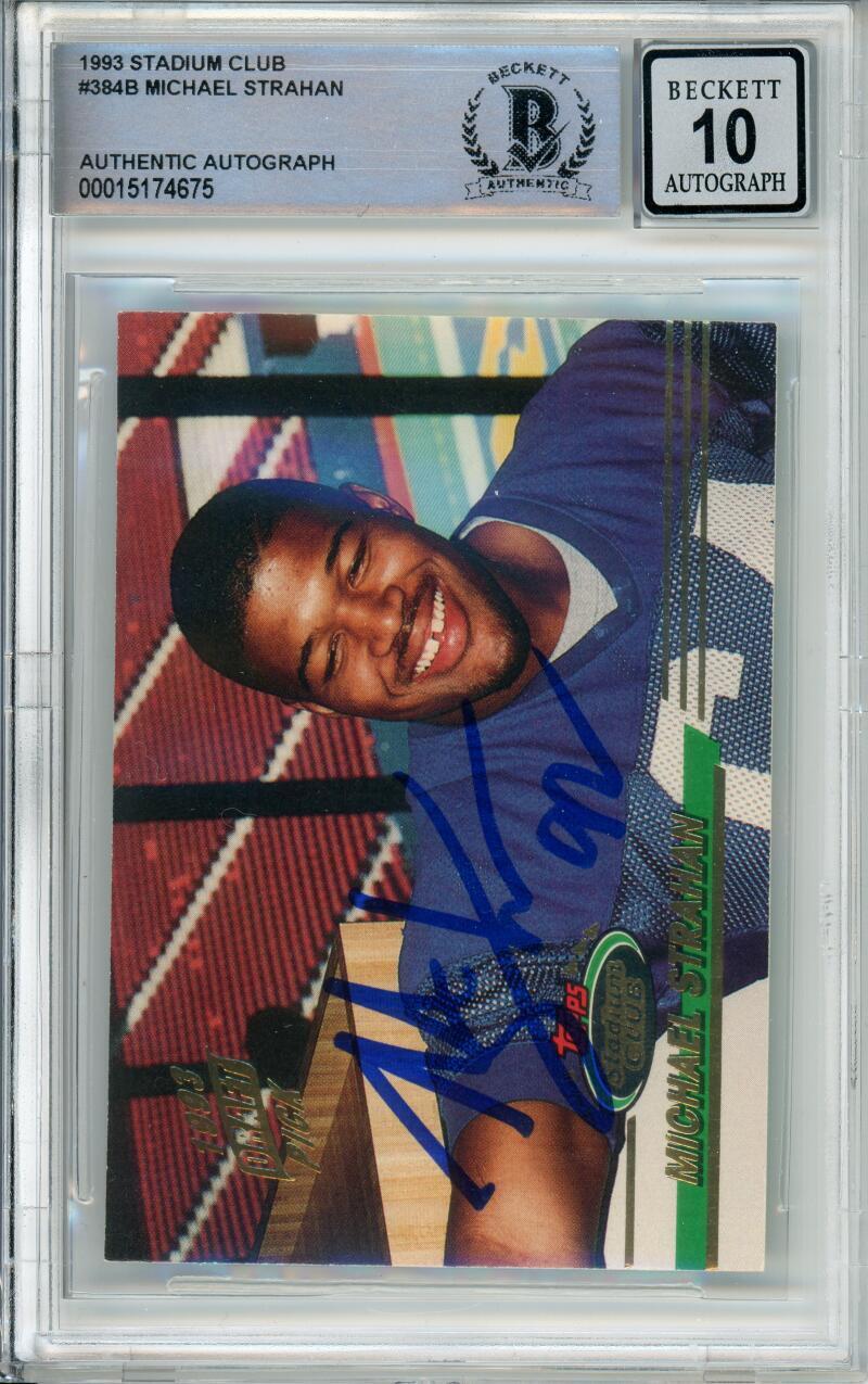 1993 Topps Stadium Club #384A Michael Strahan RC New York Giants BAS Auto 10