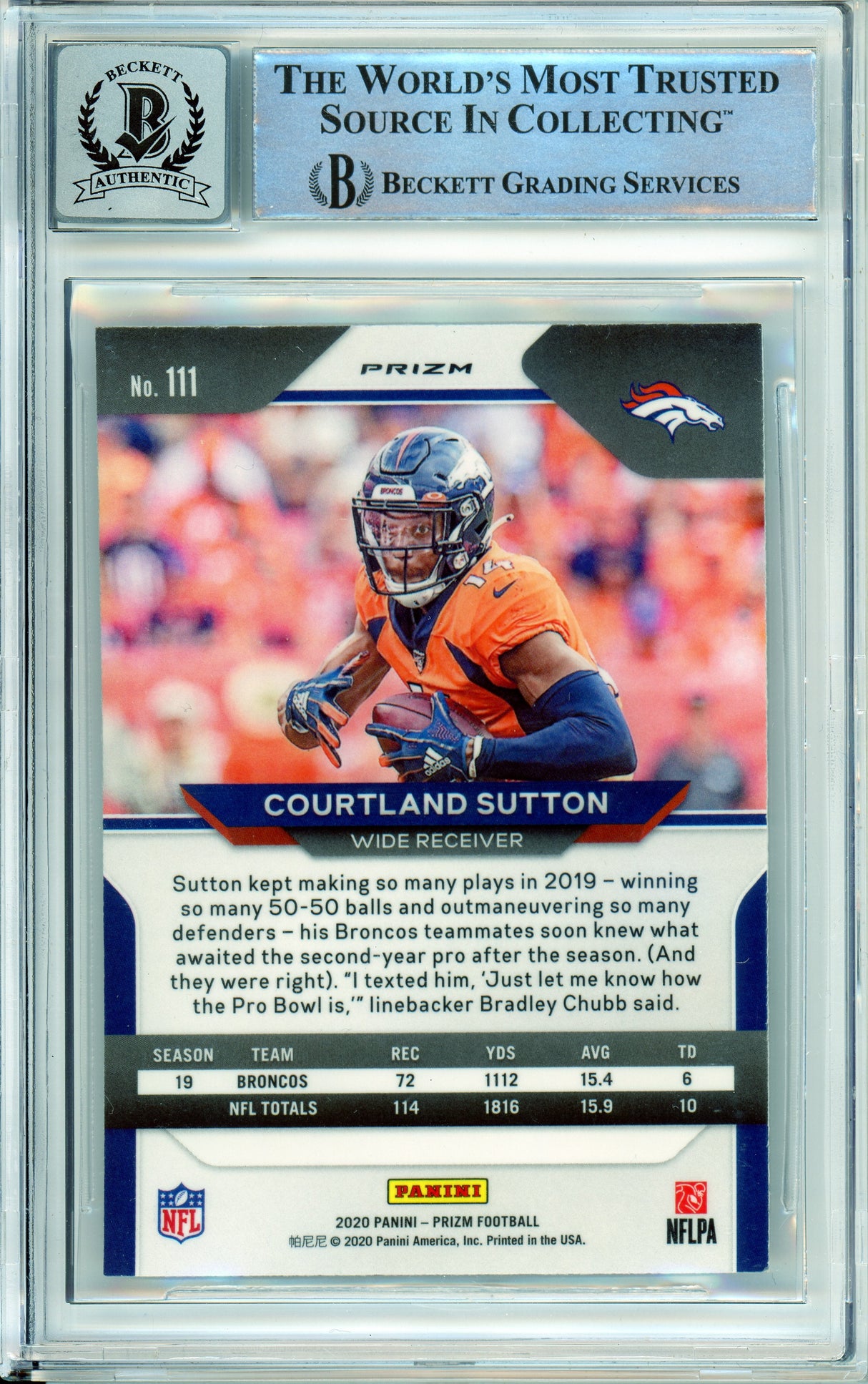 2020 Panini Prizm Silver #111 Courtland Sutton Broncos BAS Autograph 10