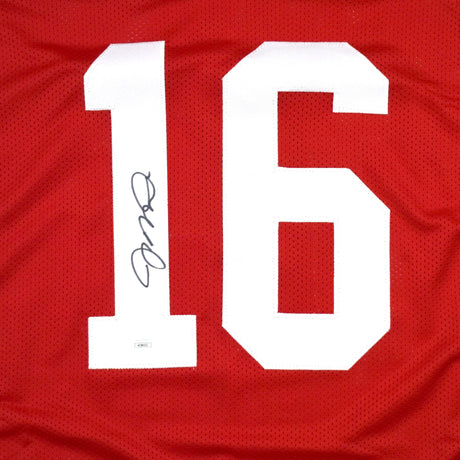 Joe Montana Autographed Red Pro Style Jersey - JSA *Black