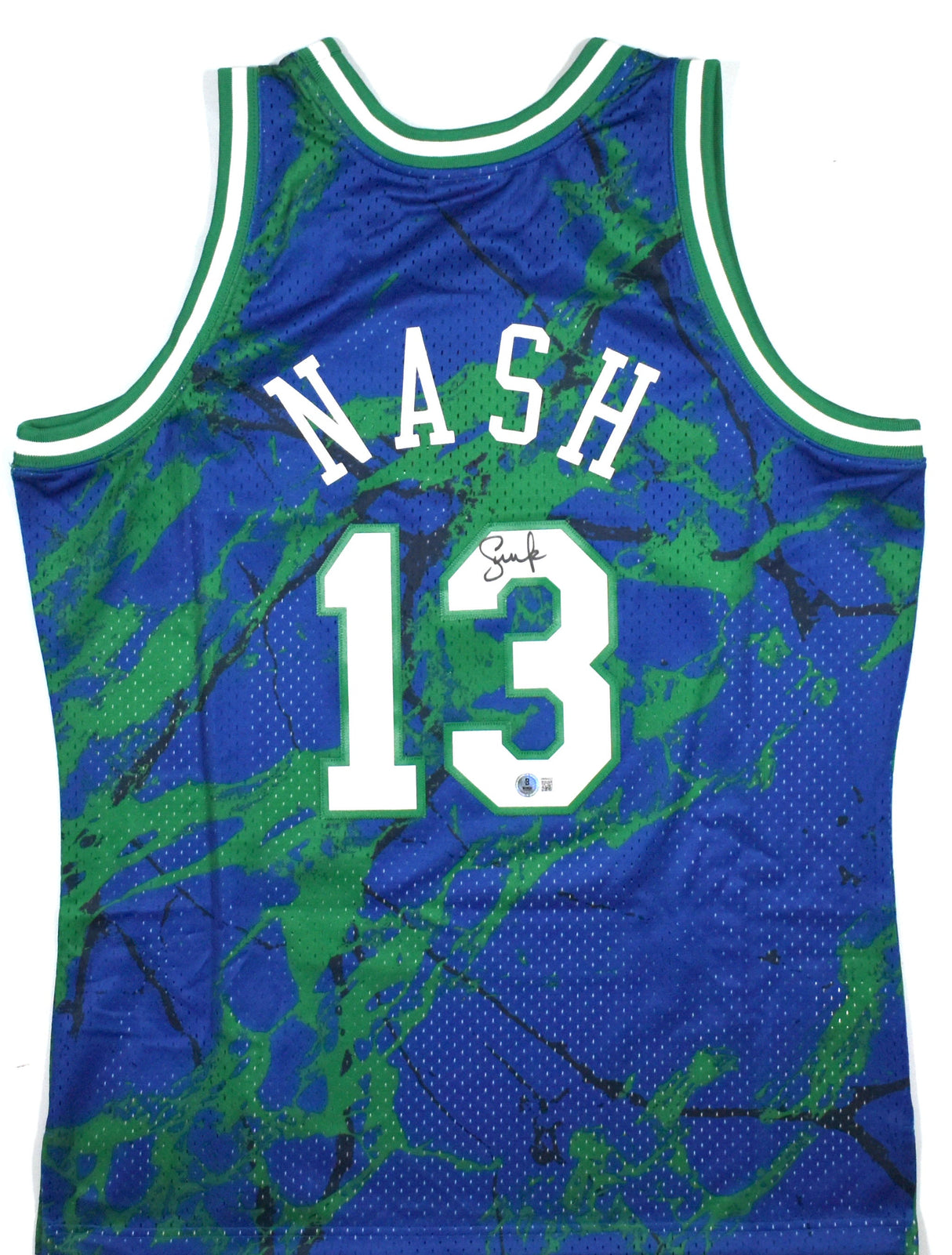 Steve Nash Signed Mavericks Mitchell & Ness Marble Jersey- Beckett W Hologram