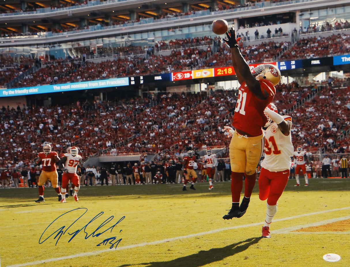 Anquan Boldin Autographed San Francisco 49ers 16x20 Leaping Catch Photo- JSA W Auth