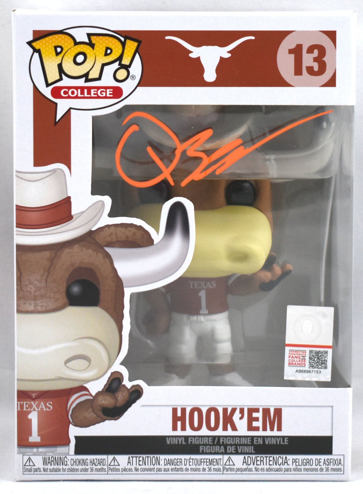 Quinn Ewers Autographed Texas Longhorns Funko Pop #13 - Beckett W Holo *Orange