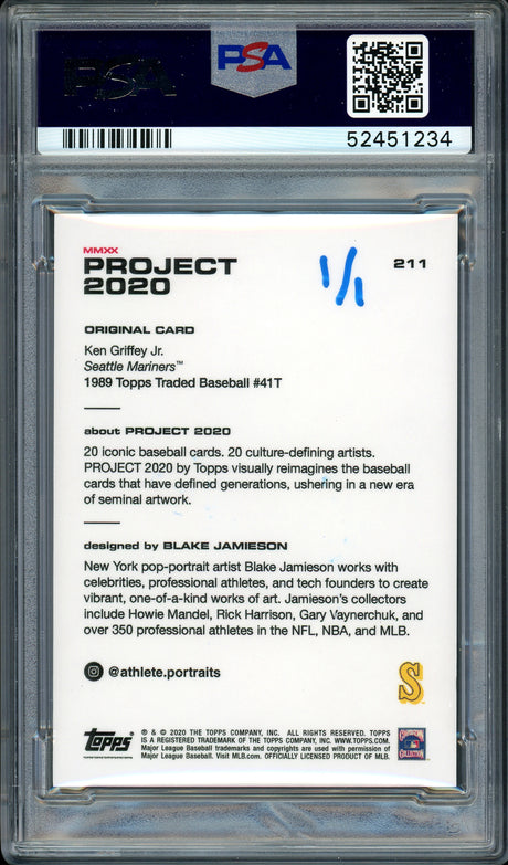 Ken Griffey Jr. Autographed Topps Project 2020 Blake Jamieson Card #211 Seattle Mariners "HOF 16" #1/1 PSA/DNA #52451234