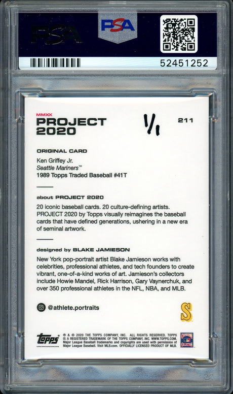 Ken Griffey Jr. Autographed Topps Project 2020 Blake Jamieson Card #211 Seattle Mariners "24" #1/1 PSA/DNA #52451252