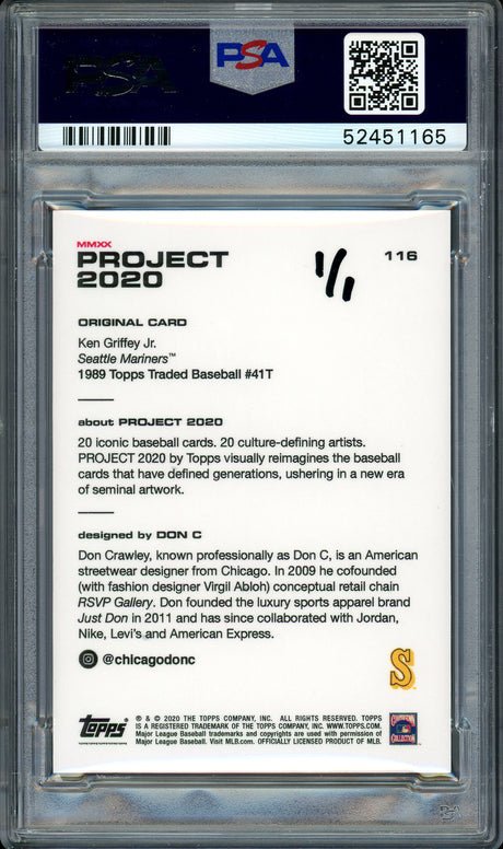 Ken Griffey Jr. Autographed Topps Project 2020 Don C Card #116 Seattle Mariners "HOF 16" #1/1 PSA/DNA #52451165