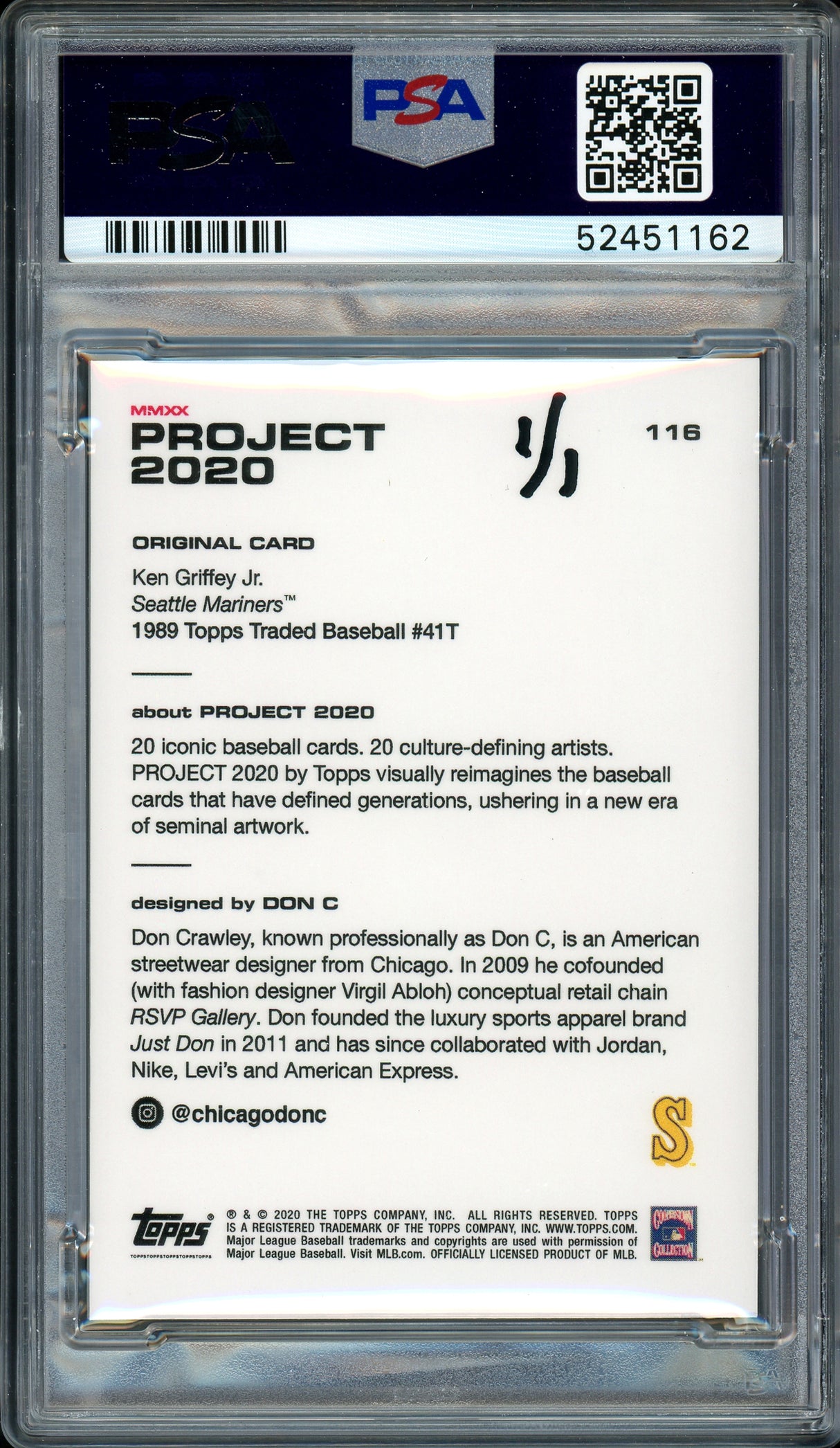 Ken Griffey Jr. Autographed Topps Project 2020 Don C Card #116 Seattle Mariners "13x AS" #1/1 PSA/DNA #52451162