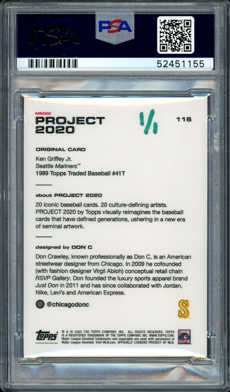 Ken Griffey Jr. Autographed Topps Project 2020 Don C Card #116 Seattle Mariners "HOF 16" #1/1 PSA/DNA #52451155