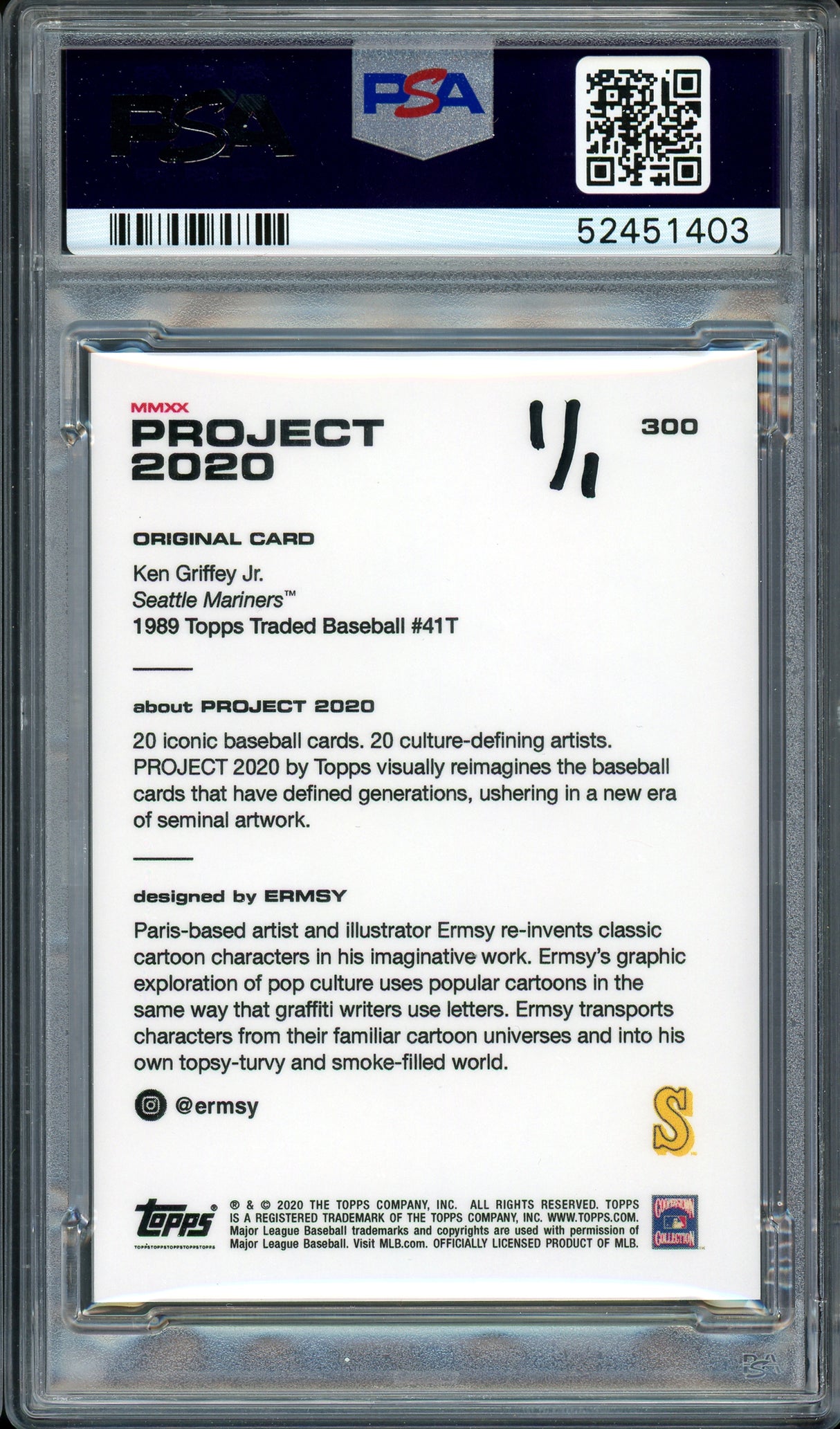 Ken Griffey Jr. Autographed Topps Project 2020 Ermsy Card #300 Seattle Mariners "10x GG" #1/1 PSA/DNA #52451403