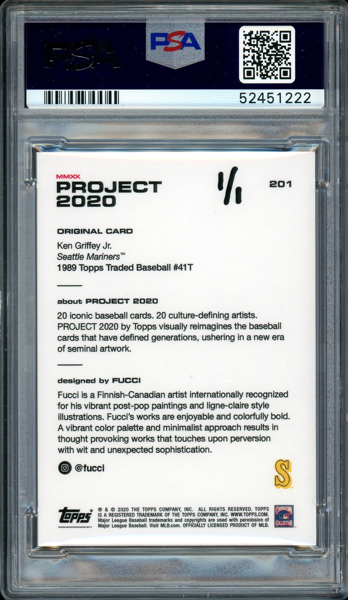 Ken Griffey Jr. Autographed Topps Project 2020 Fucci Card #201 Seattle Mariners "13x AS" #1/1 PSA/DNA #52451222