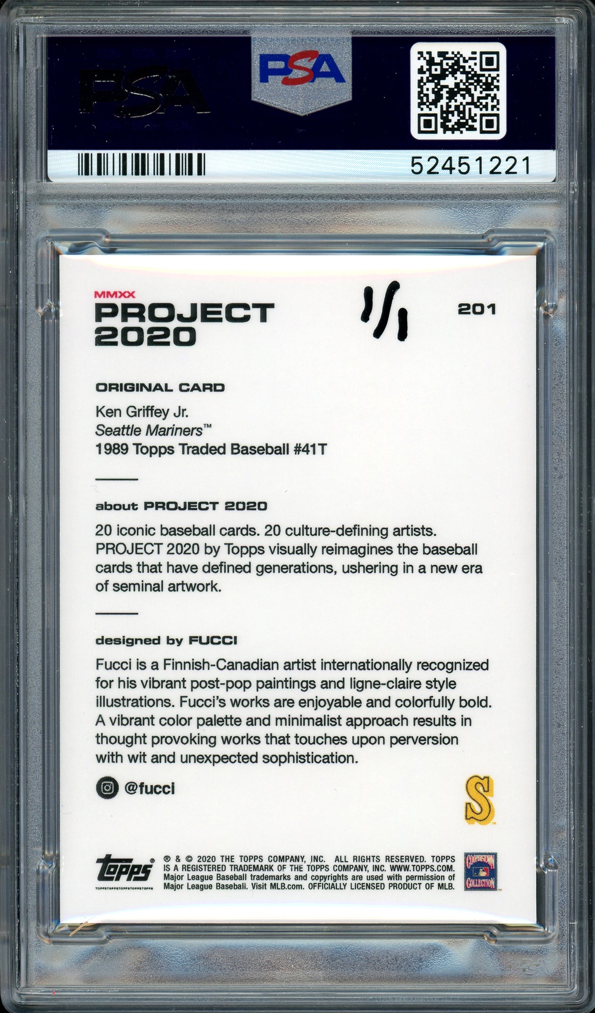 Ken Griffey Jr. Autographed Topps Project 2020 Fucci Card #201 Seattle Mariners "10x GG" #1/1 PSA/DNA #52451221