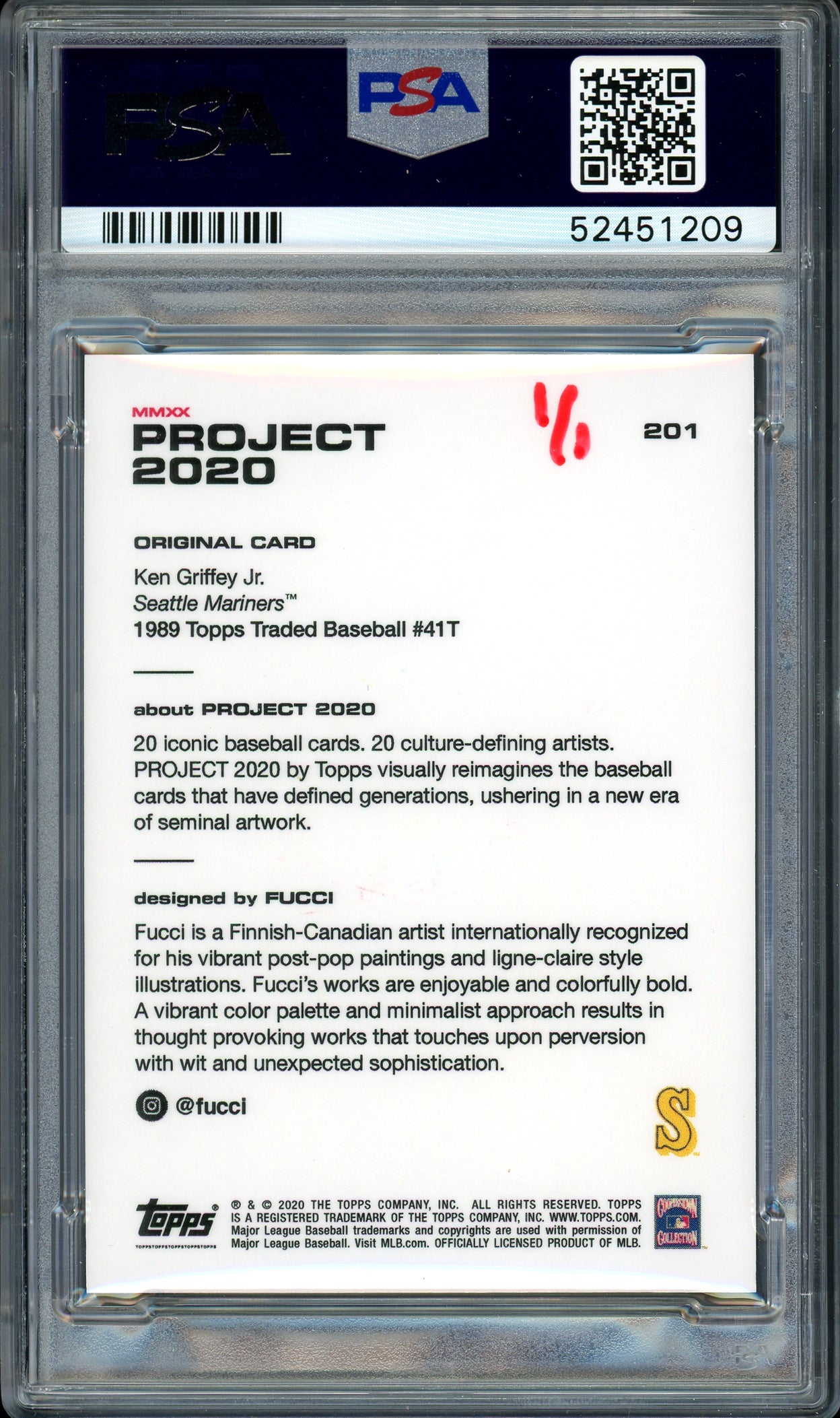 Ken Griffey Jr. Autographed Topps Project 2020 Fucci Card #201 Seattle Mariners "1989" #1/1 PSA/DNA #52451209