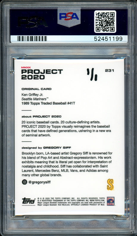 Ken Griffey Jr. Autographed Topps Project 2020 Gregory Siff Card #231 Seattle Mariners "1989" #1/1 PSA/DNA #52451199