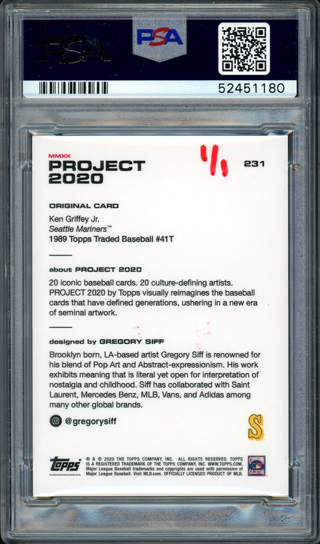 Ken Griffey Jr. Autographed Topps Project 2020 Gregory Siff Card #231 Seattle Mariners "1989" #1/1 PSA/DNA #52451180