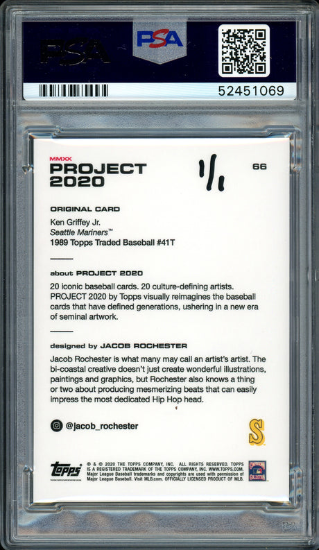 Ken Griffey Jr. Autographed Topps Project 2020 Jacob Rochester Card #66 Seattle Mariners "24" #1/1 PSA/DNA #52451069