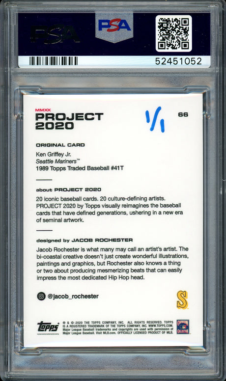 Ken Griffey Jr. Autographed Topps Project 2020 Jacob Rochester Card #66 Seattle Mariners "HOF 16" #1/1 PSA/DNA #52451052