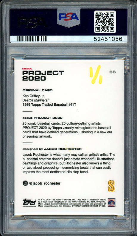 Ken Griffey Jr. Autographed Topps Project 2020 Jacob Rochester Card #66 Seattle Mariners "HOF 16" #1/1 PSA/DNA #52451056