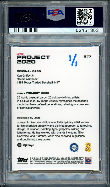 Ken Griffey Jr. Autographed Topps Project 2020 JK5 Card #277 Seattle Mariners "1989" #1/1 PSA/DNA #52451353