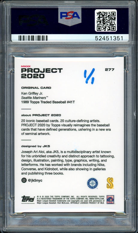 Ken Griffey Jr. Autographed Topps Project 2020 JK5 Card #277 Seattle Mariners "HOF 16" #1/1 PSA/DNA #52451351