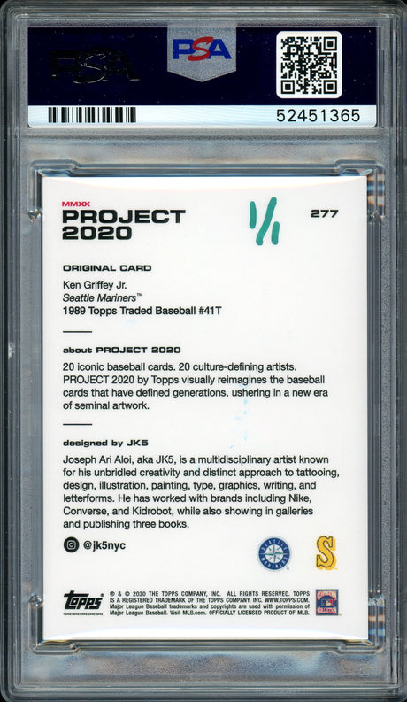 Ken Griffey Jr. Autographed Topps Project 2020 JK5 Card #277 Seattle Mariners "24" #1/1 PSA/DNA #52451365