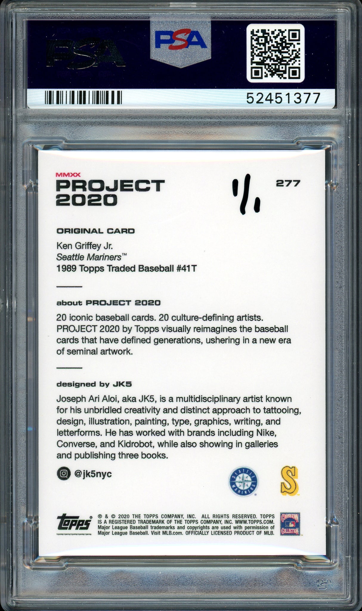 Ken Griffey Jr. Autographed Topps Project 2020 JK5 Card #277 Seattle Mariners "10x GG" #1/1 PSA/DNA #52451377