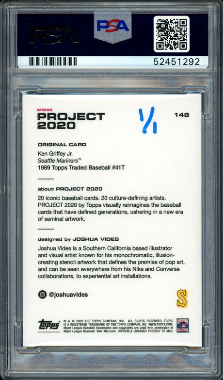 Ken Griffey Jr. Autographed Topps Project 2020 Joshua Vides Card #148 Seattle Mariners "10x GG" #1/1 PSA/DNA #52451292