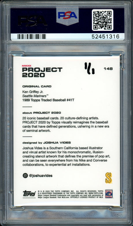 Ken Griffey Jr. Autographed Topps Project 2020 Joshua Vides Card #148 Seattle Mariners "1989" #1/1 PSA/DNA #52451316