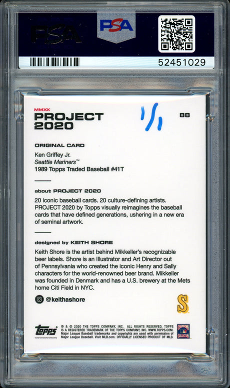 Ken Griffey Jr. Autographed Topps Project 2020 Keith Shore Card #88 Seattle Mariners "13x AS" #1/1 PSA/DNA #52451029