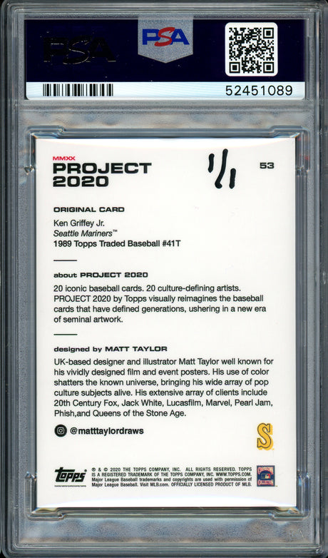 Ken Griffey Jr. Autographed Topps Project 2020 Matt Taylor Card #53 Seattle Mariners "HOF 16" #1/1 PSA/DNA #52451089