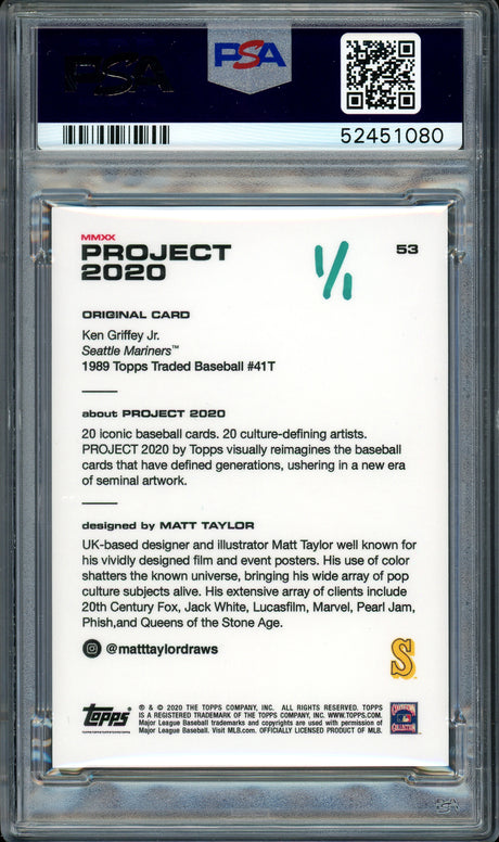 Ken Griffey Jr. Autographed Topps Project 2020 Matt Taylor Card #53 Seattle Mariners "HOF 16" #1/1 PSA/DNA #52451080