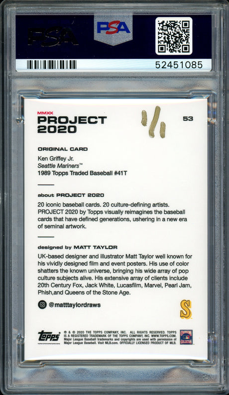 Ken Griffey Jr. Autographed Topps Project 2020 Matt Taylor Card #53 Seattle Mariners "10x GG" #1/1 PSA/DNA #52451085